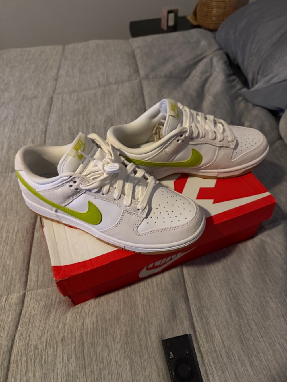 Nike White Sneakers with Lime Green Swoosh